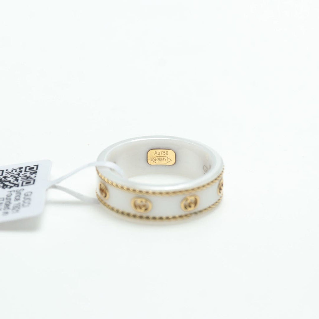 18K Double Gucci Interlocking Gucci Icon White Zirconia Ring