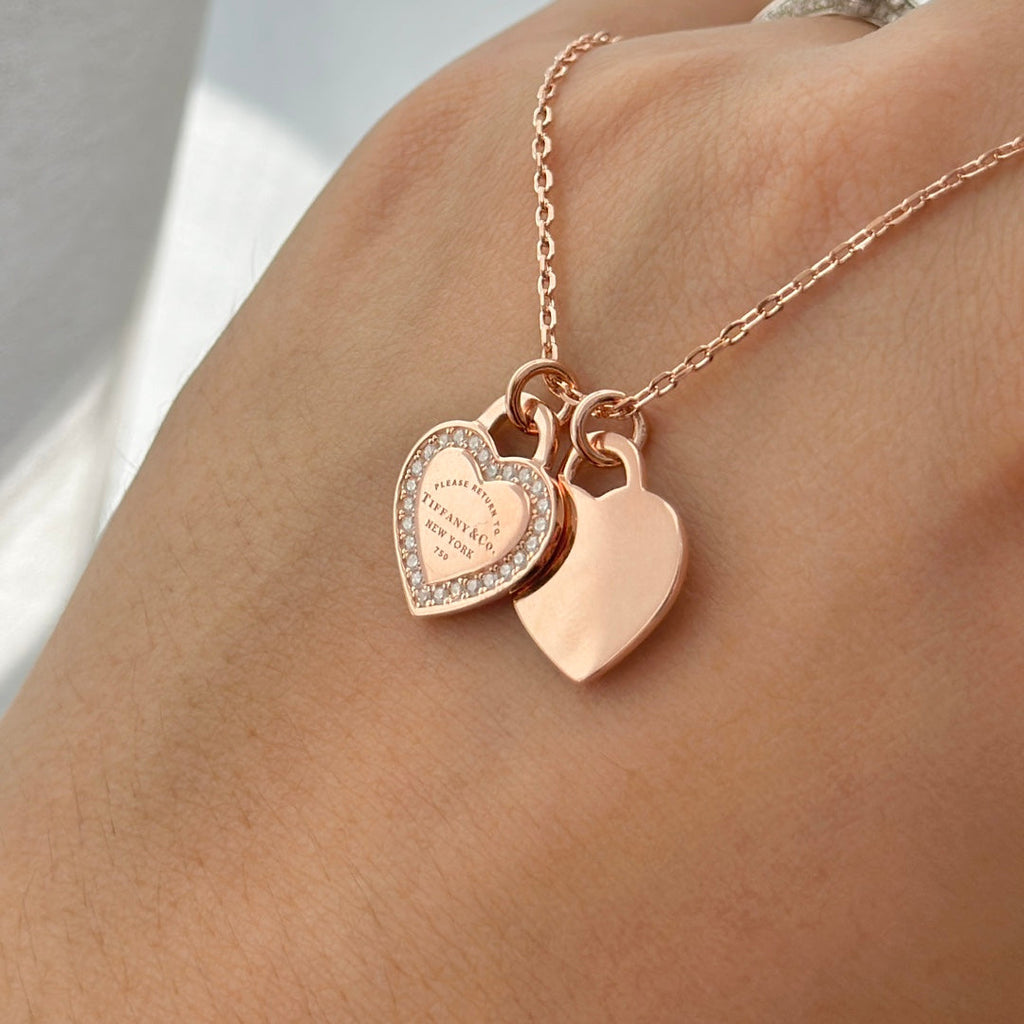 18K Tiffany Red Double Heart Diamond Necklaces