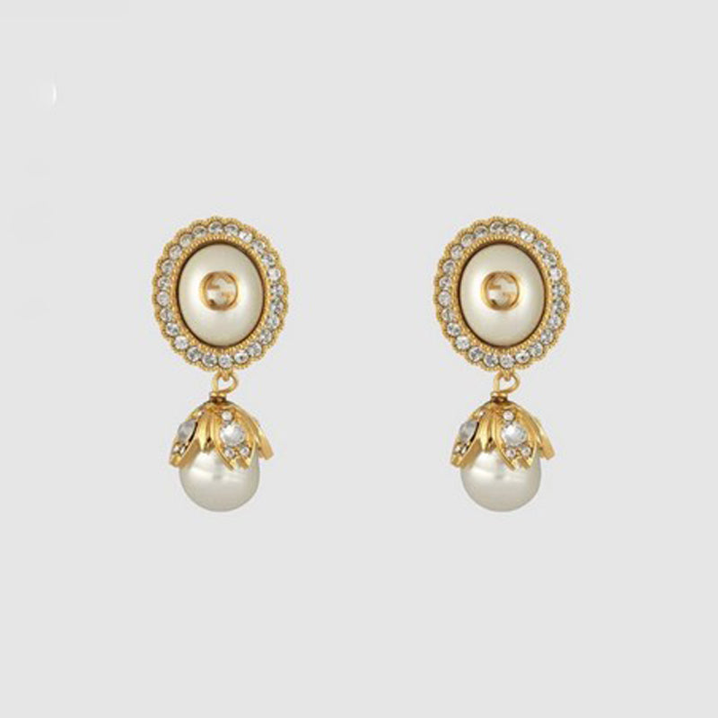 18K Double Gucci Flower Pearl Earrings