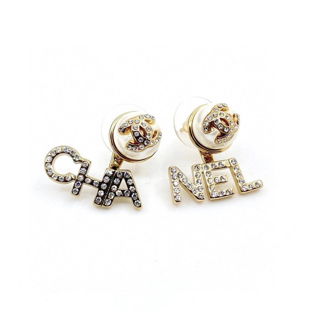 18K  Chanel Diamonds Script Earrings