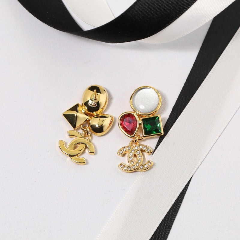 18K  Chanel Color Crystal Gold Earrings