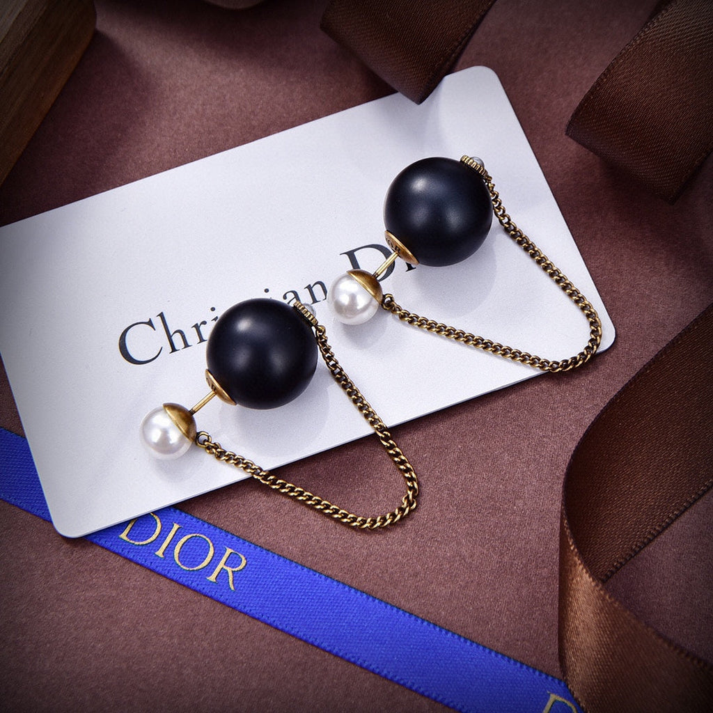 18K Dior Tribales Black Resin Pearl Earrings