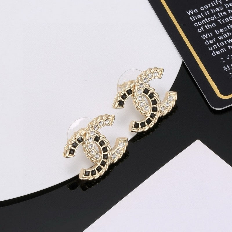 18K  Chanel Crystal Leather Earrings