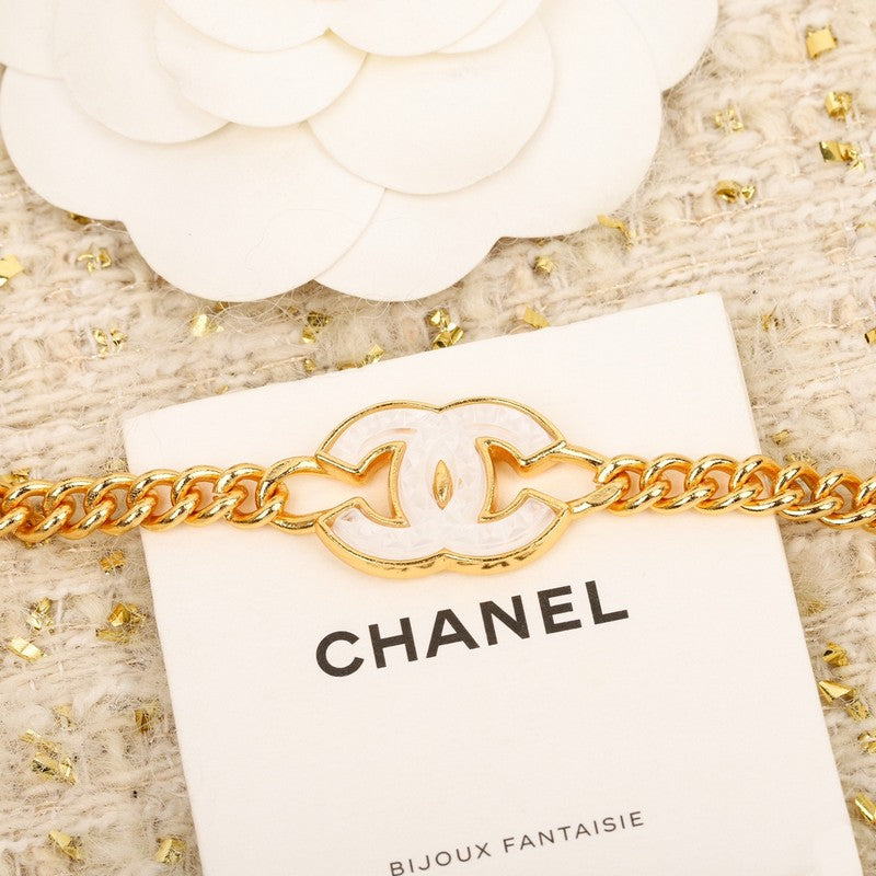 18K  Chanel White Logo Choker Necklace