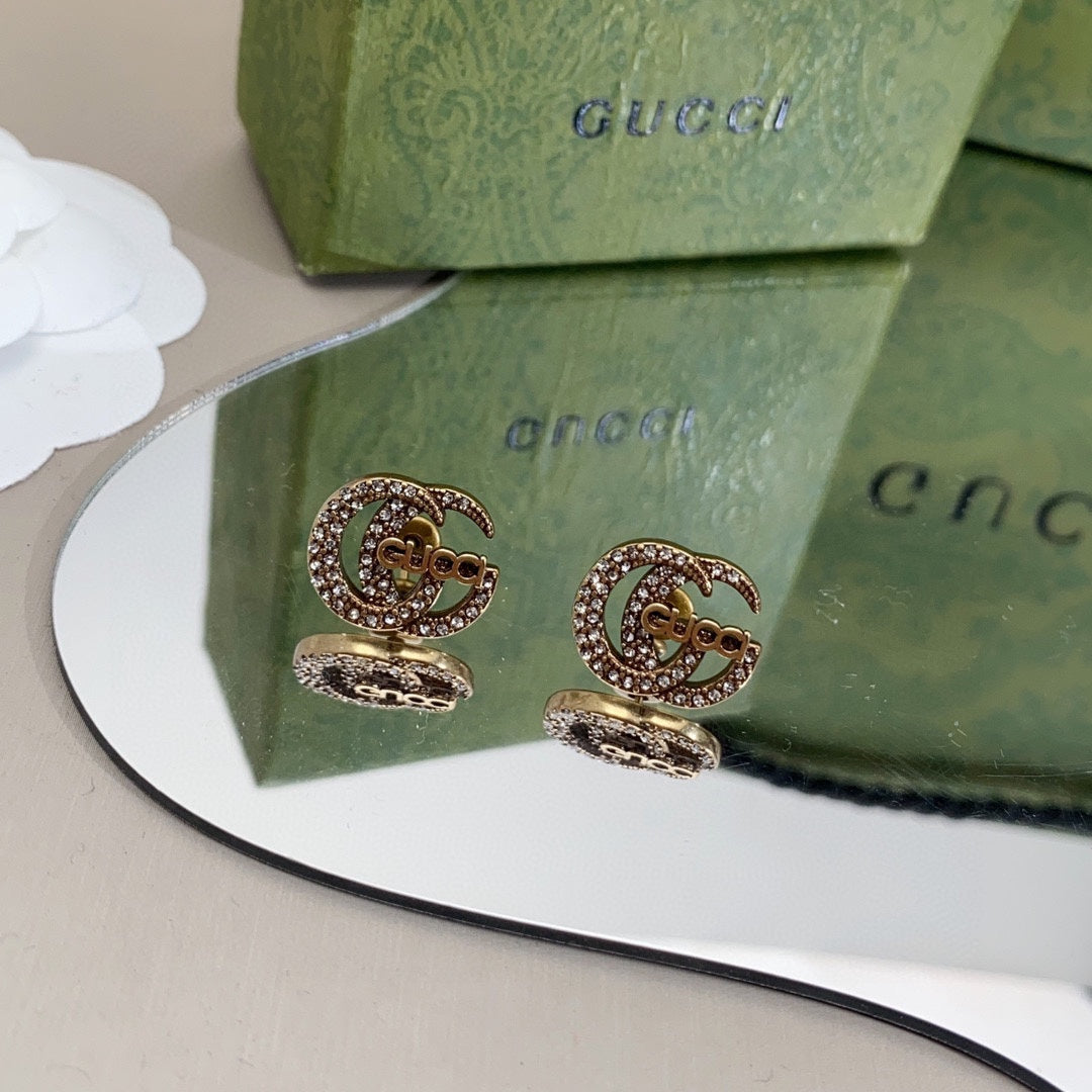 18K Double Gucci Logo Diamonds Earrings