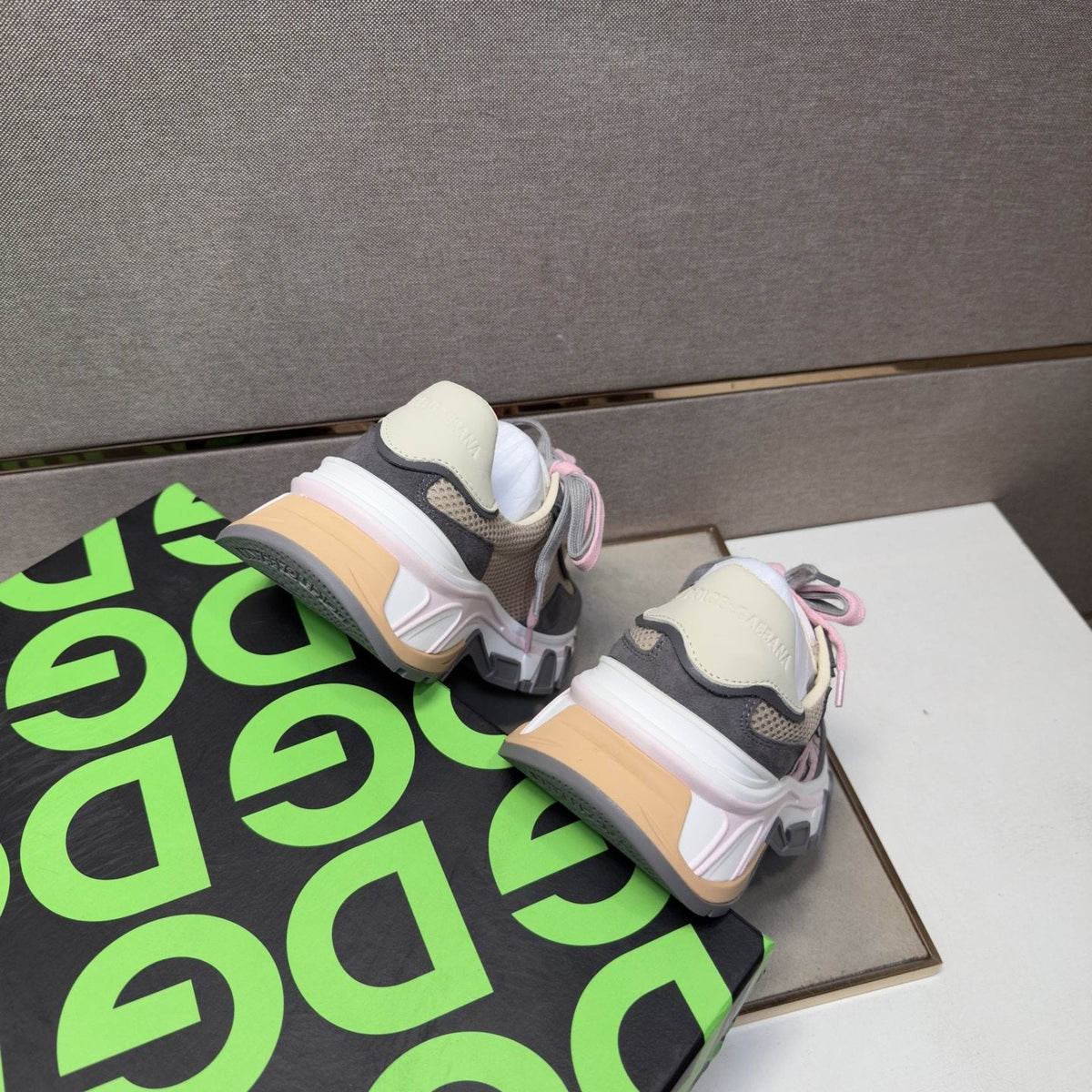 Dolce & Gabbana Gray, Cream and Pink Sneakers — back