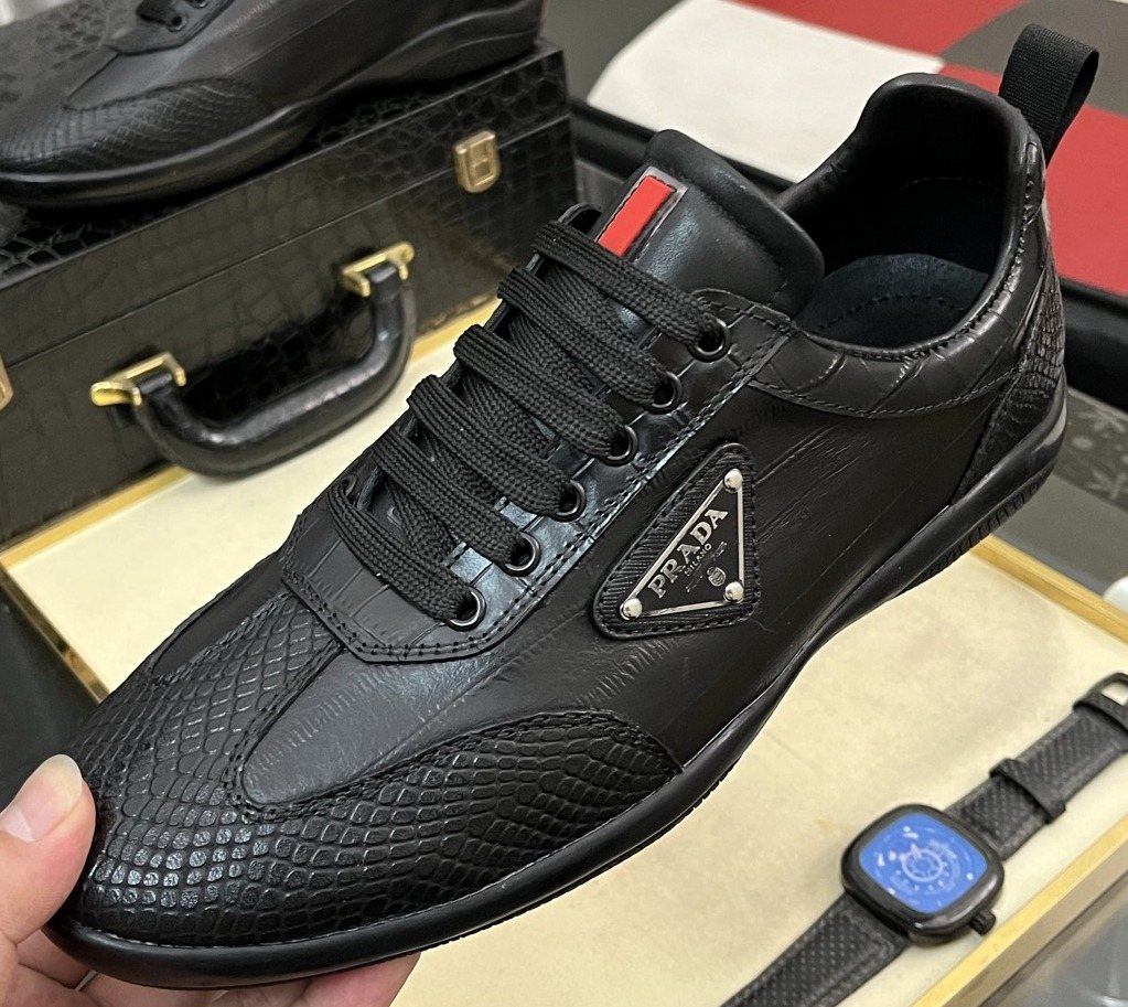 Prada Black Textured Low-Top Sneakers — front