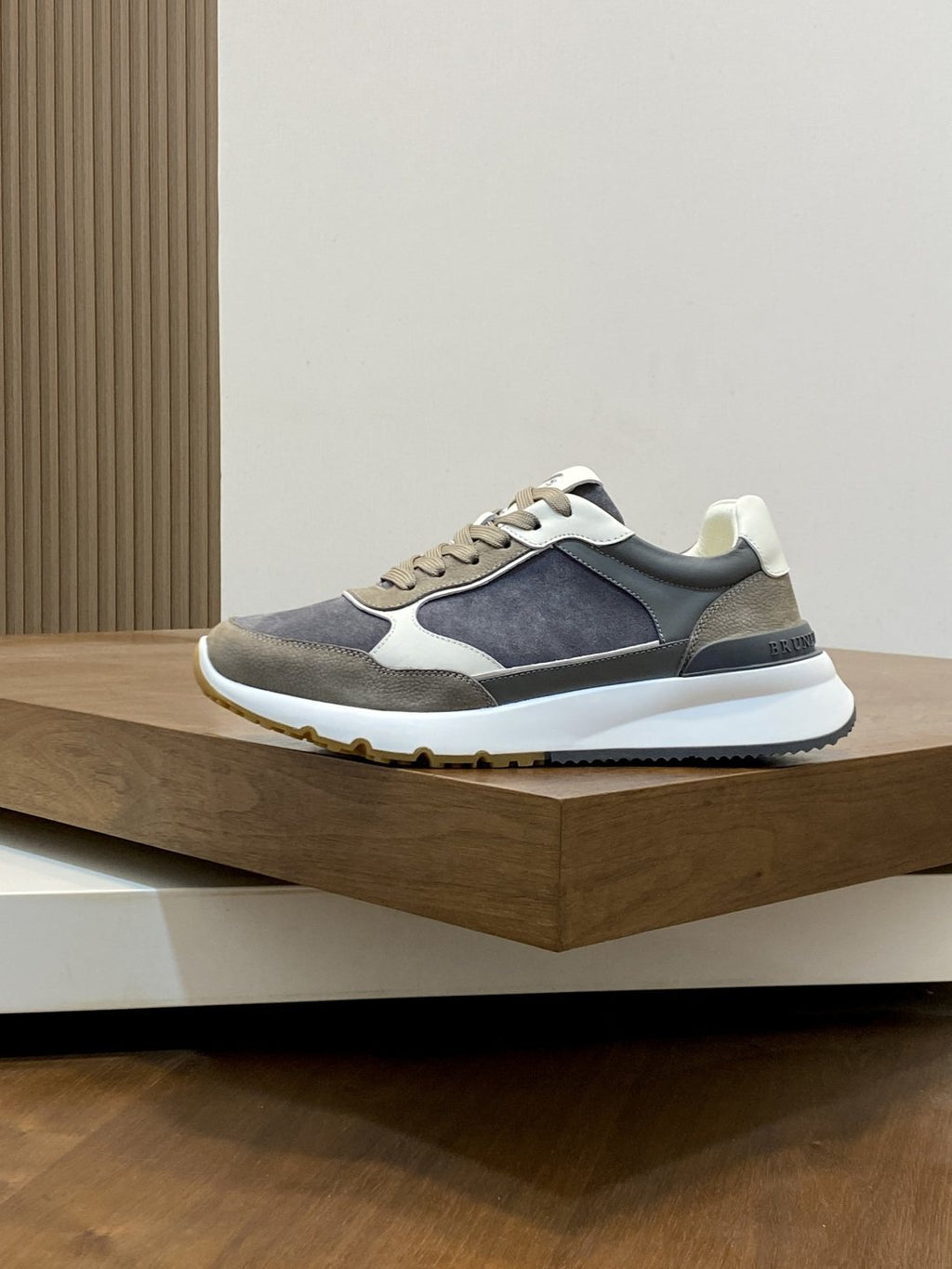 Brunello Cucinelli Gray and Taupe Low-Top Sneakers — side