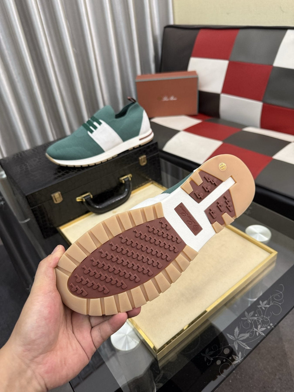 Men's Teal Green Slip-On Sneakers with White Band — detail