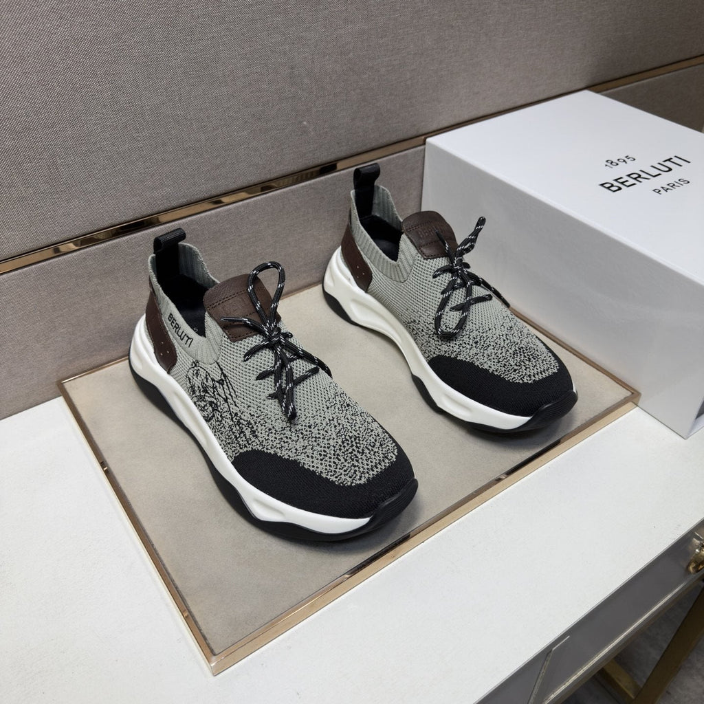 Berluti Gray and Black Lace-Up Sneakers — front