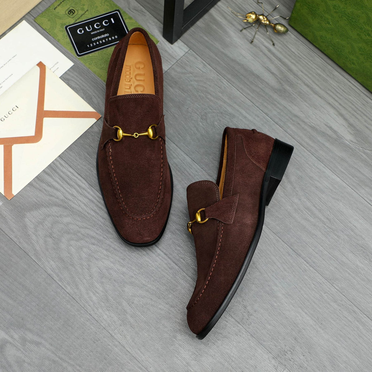 Gucci Dark Brown Horsebit Loafers — front
