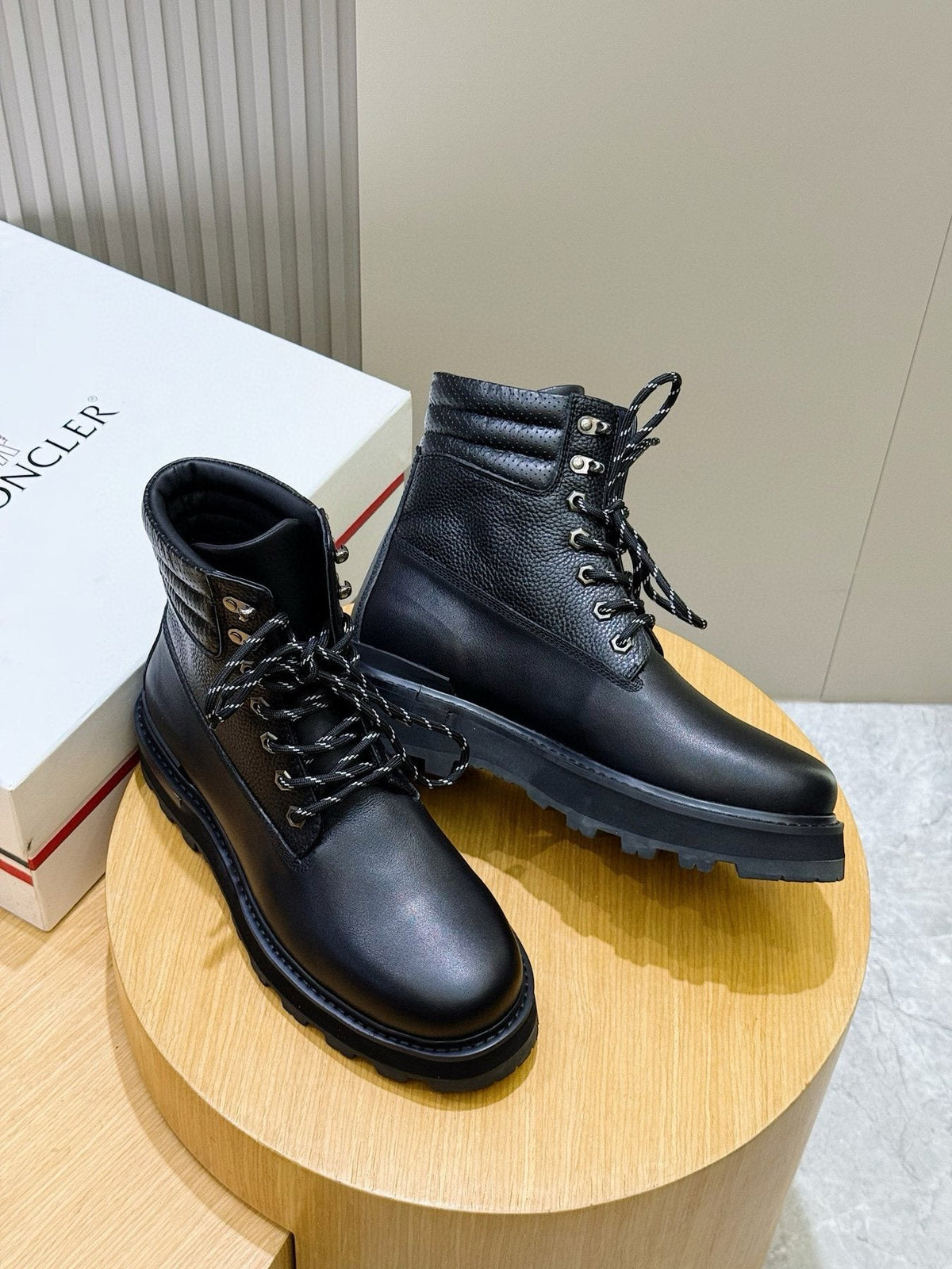 Moncler Black Lug-Sole Lace-Up Boots — front
