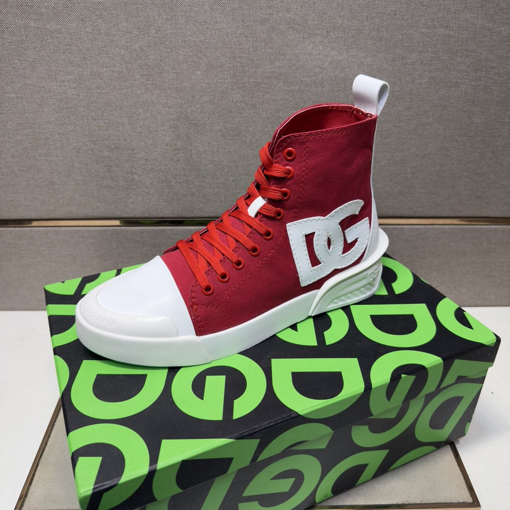 Dolce & Gabbana Red and White High-Top Sneakers — side
