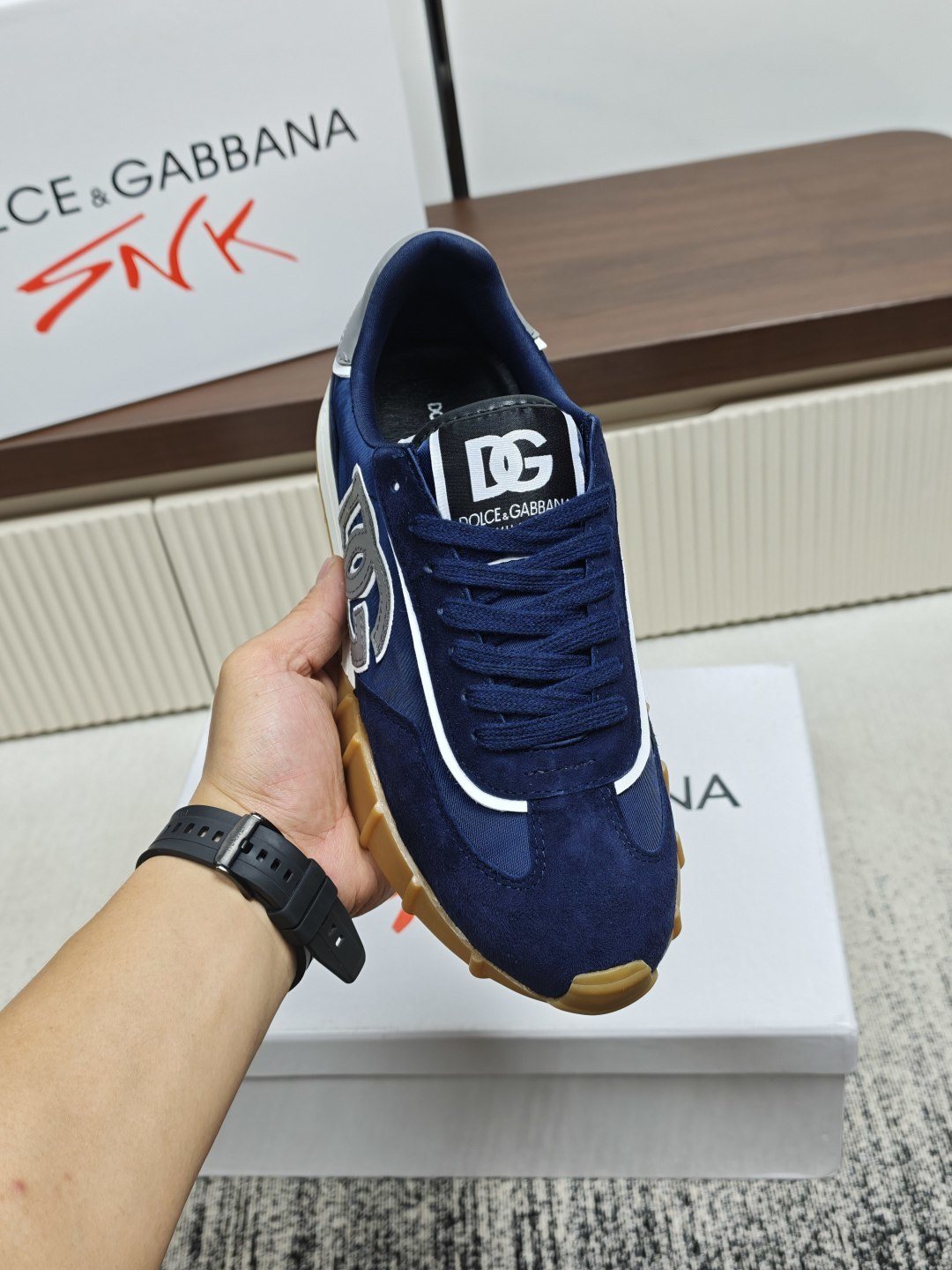 Dolce & Gabbana Navy Lace-Up Sneakers — model