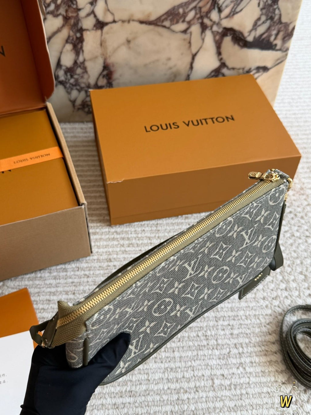 Louis Vuitton Monogram Jacquard Shoulder Bag with Olive Trim — front