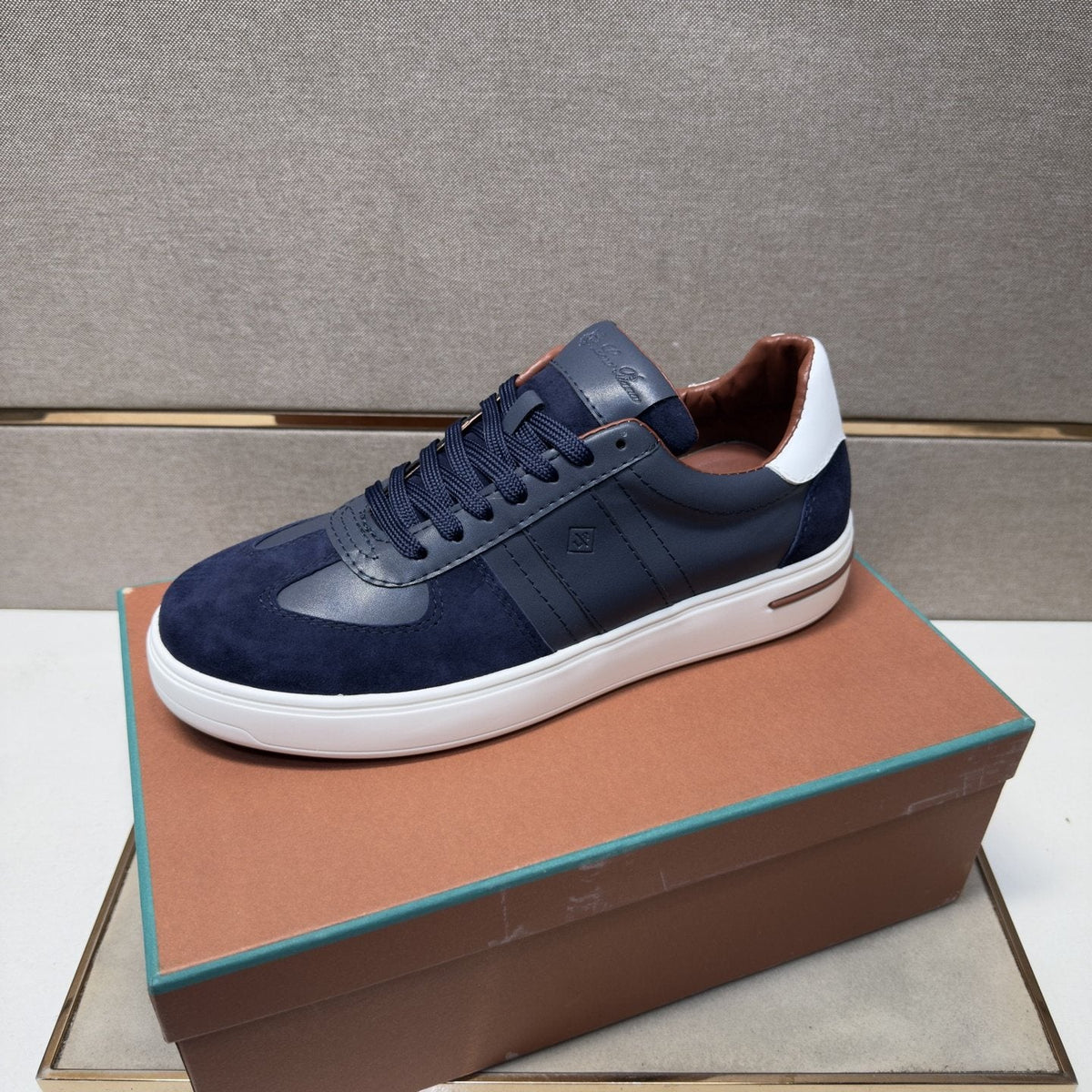 Loro Piana Navy Panel Low-Top Sneakers — side