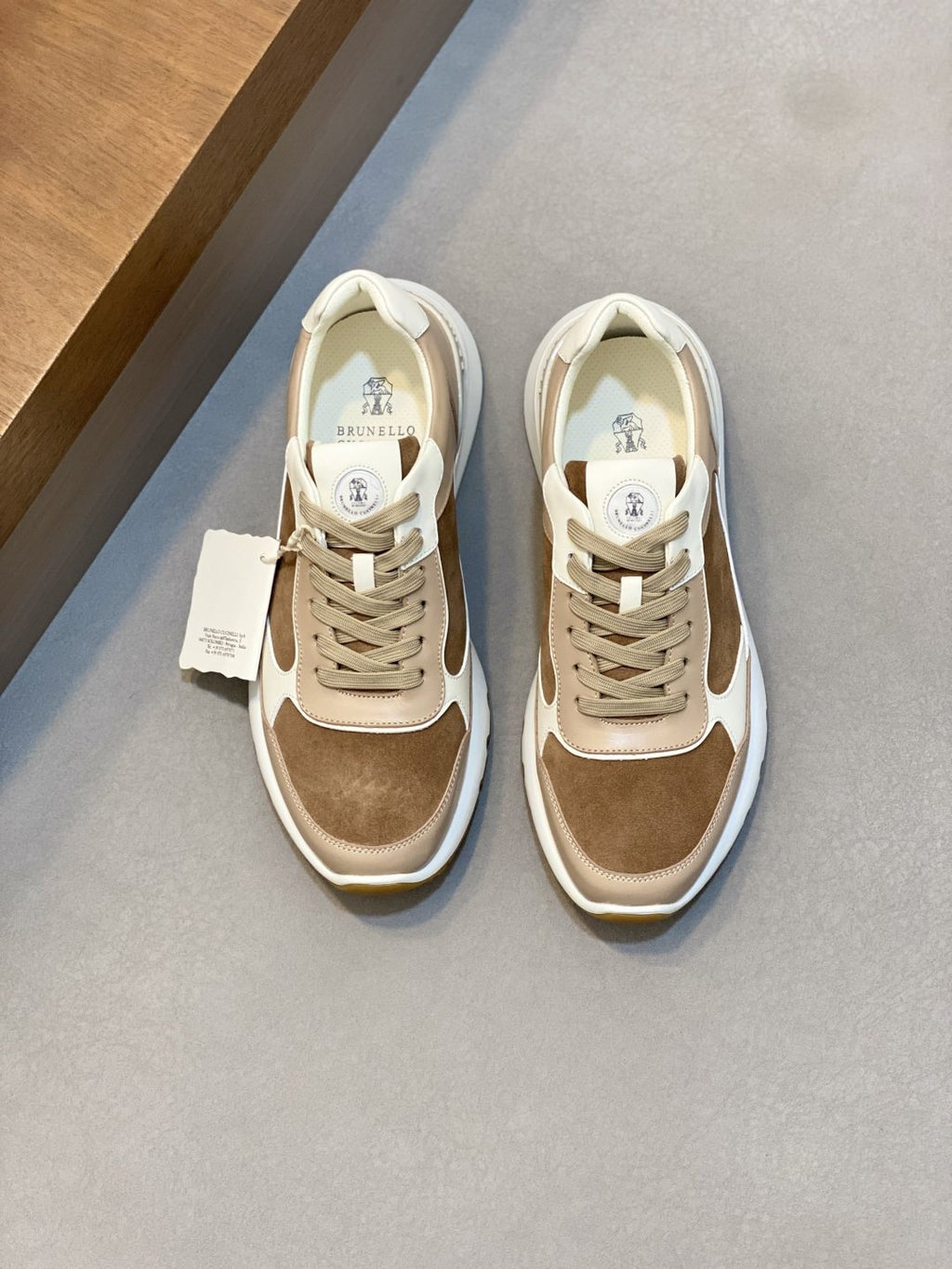 Brunello Cucinelli Tan and Brown Low-Top Sneakers — front