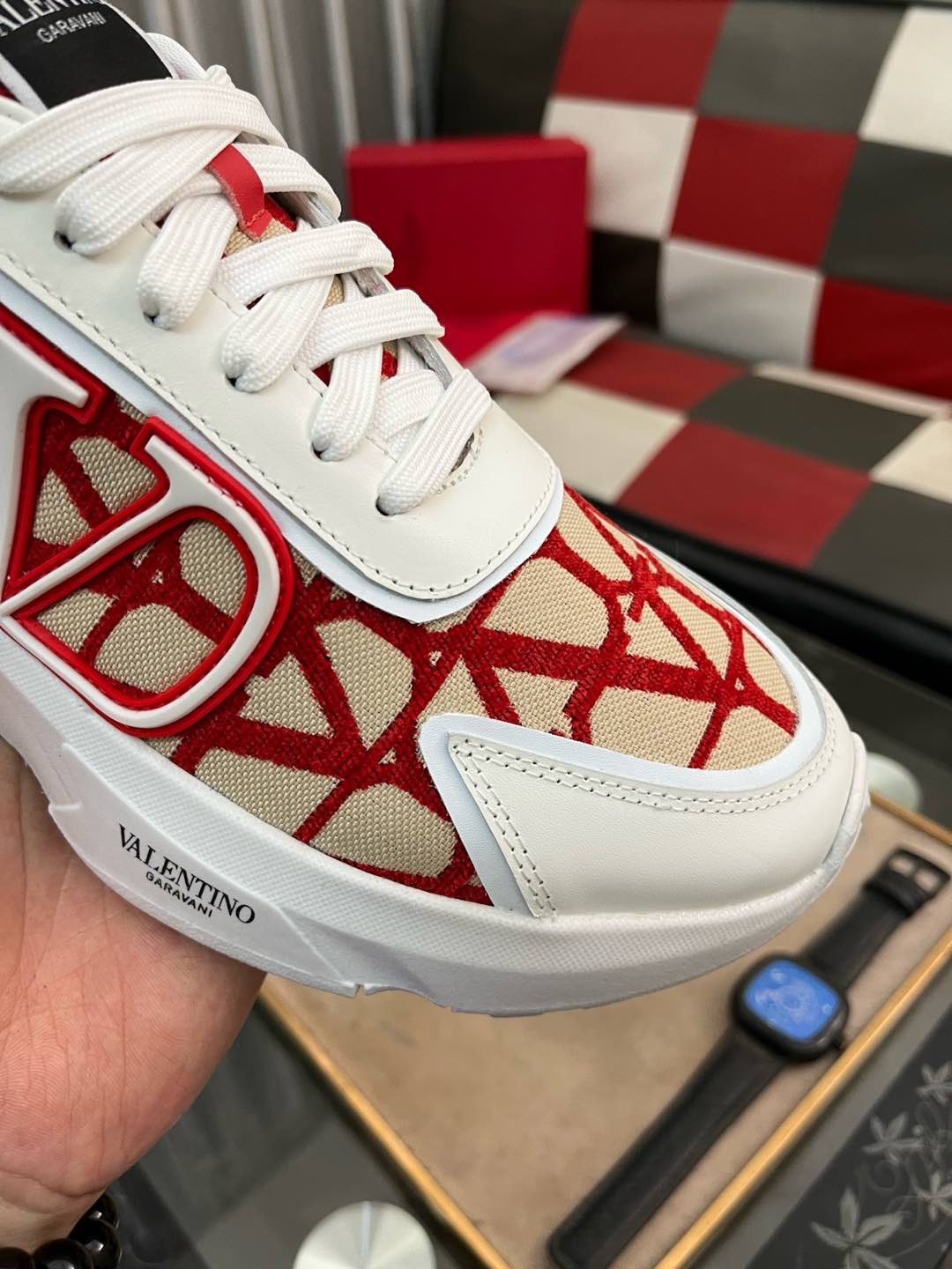 Valentino White and Red Patterned Sneakers — detail