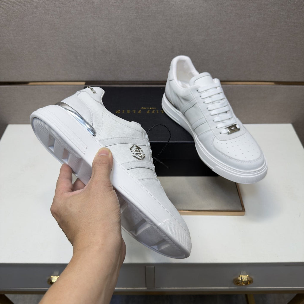 Philipp Plein White Low-Top Sneakers with Silver Accents — model