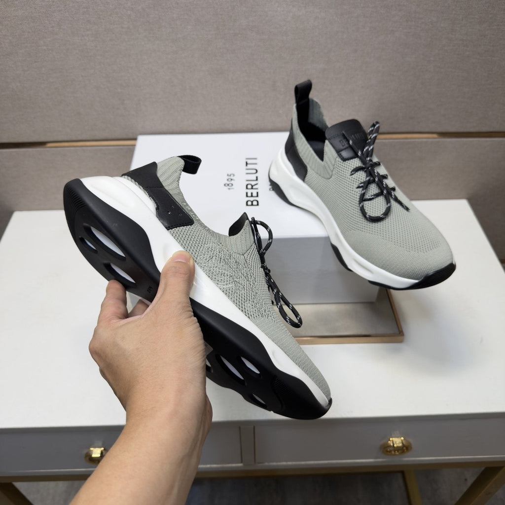 Berluti Gray-Green Lace-Up Sneakers — model