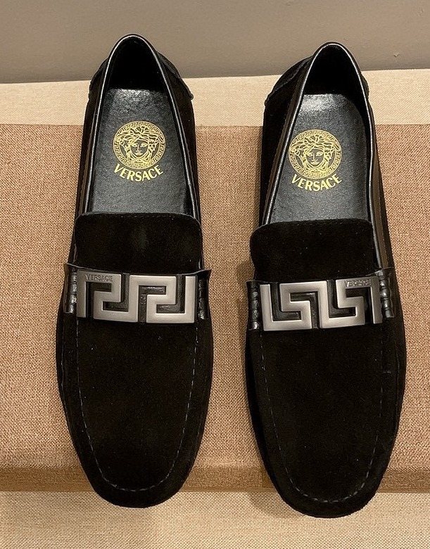 Versace Black Loafers with Silver-Tone Hardware — hero