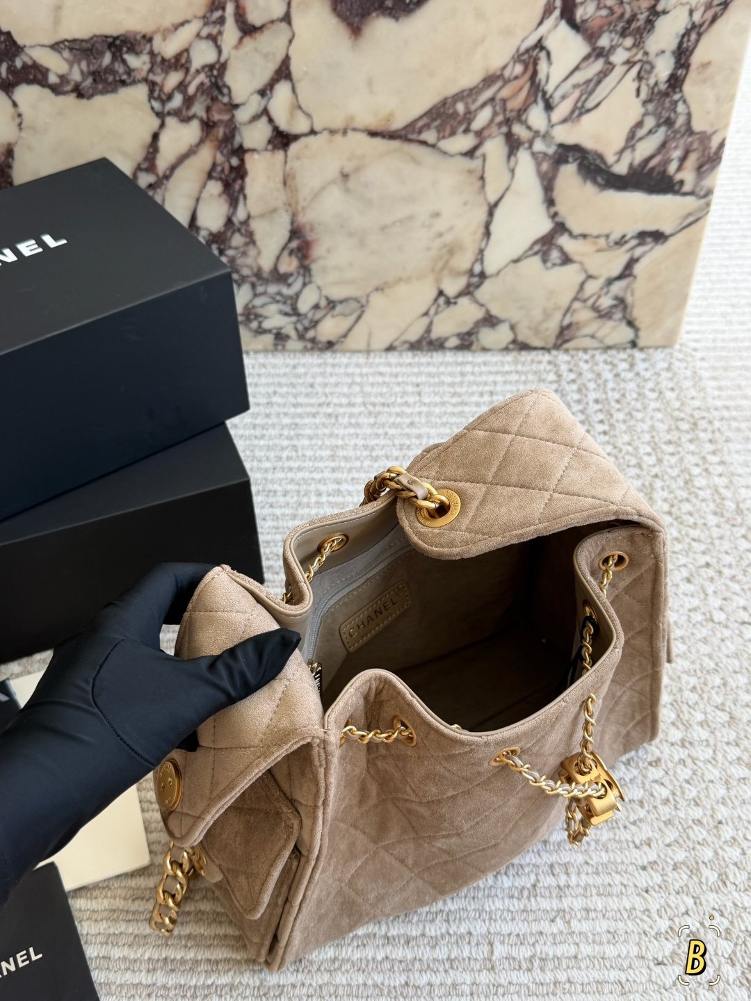 Chanel 25 Suede-Finish Quilted Hobo Bag — front