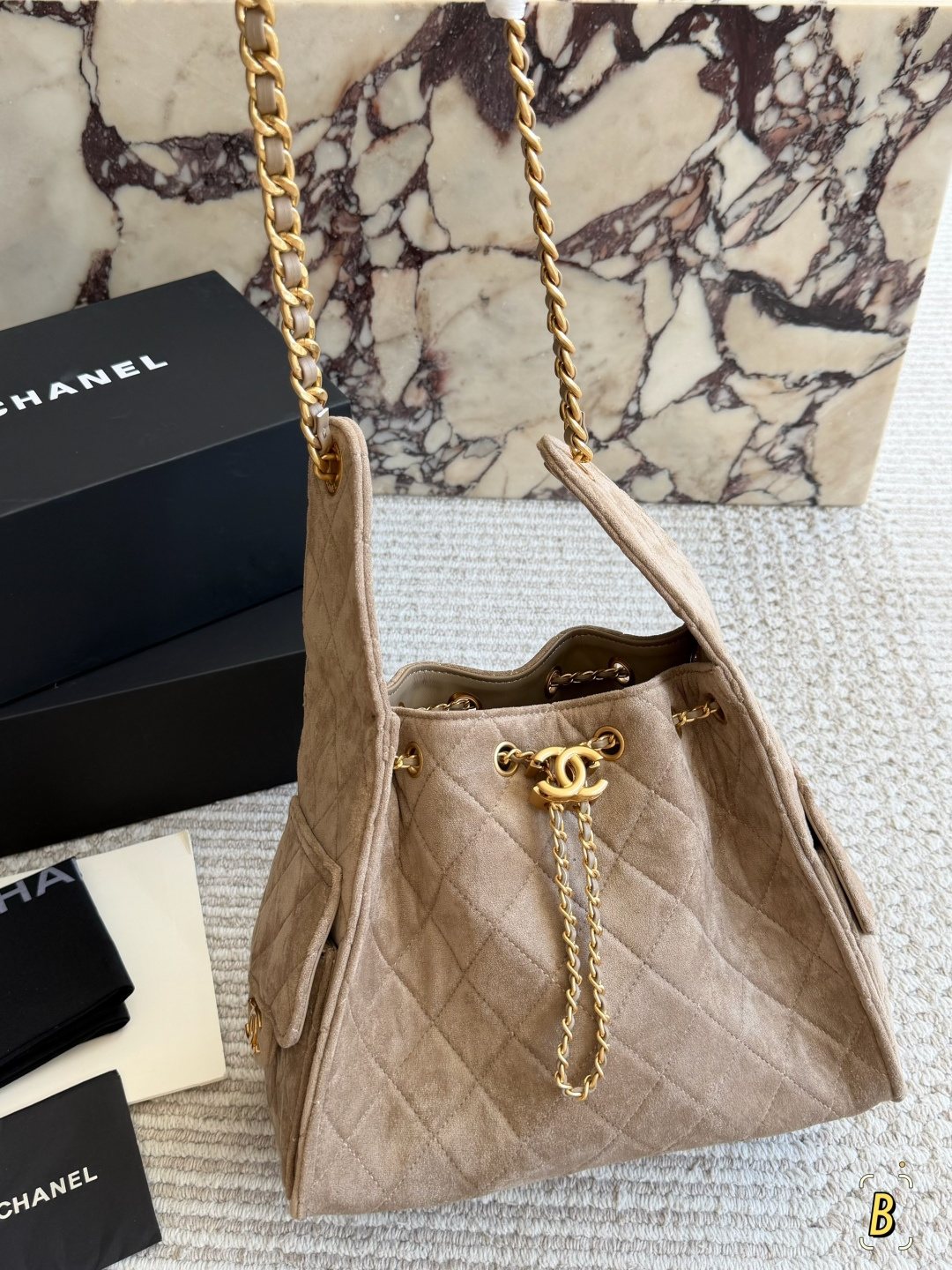 Chanel 25 Suede-Finish Quilted Hobo Bag — front
