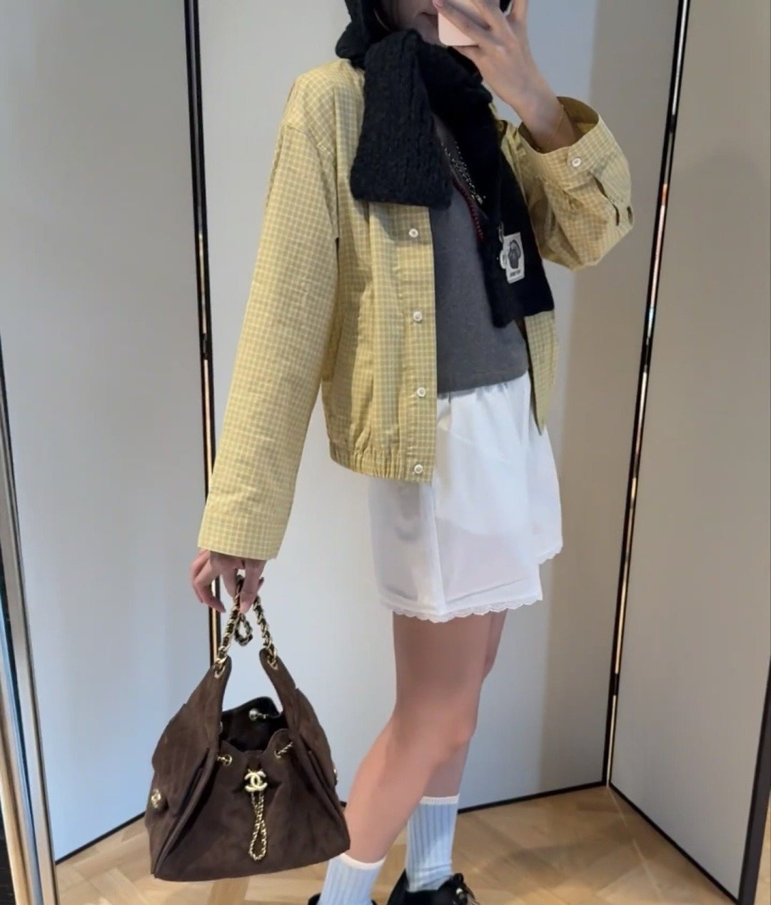 Chanel 25 Suede-Finish Quilted Hobo Bag — model