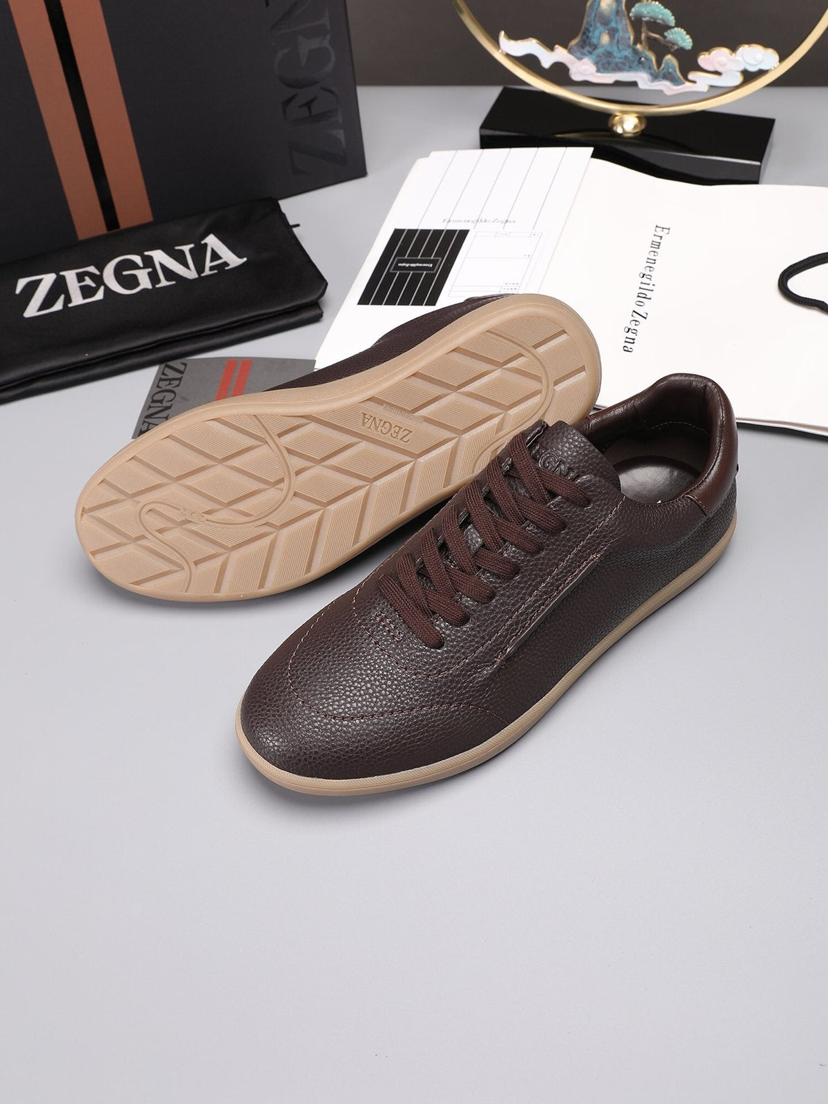 ZEGNA Textured Leather Low-Top Sneakers — front