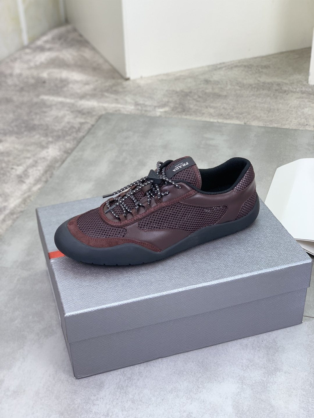 Prada Layered Mesh Lace-Up Sneakers — side