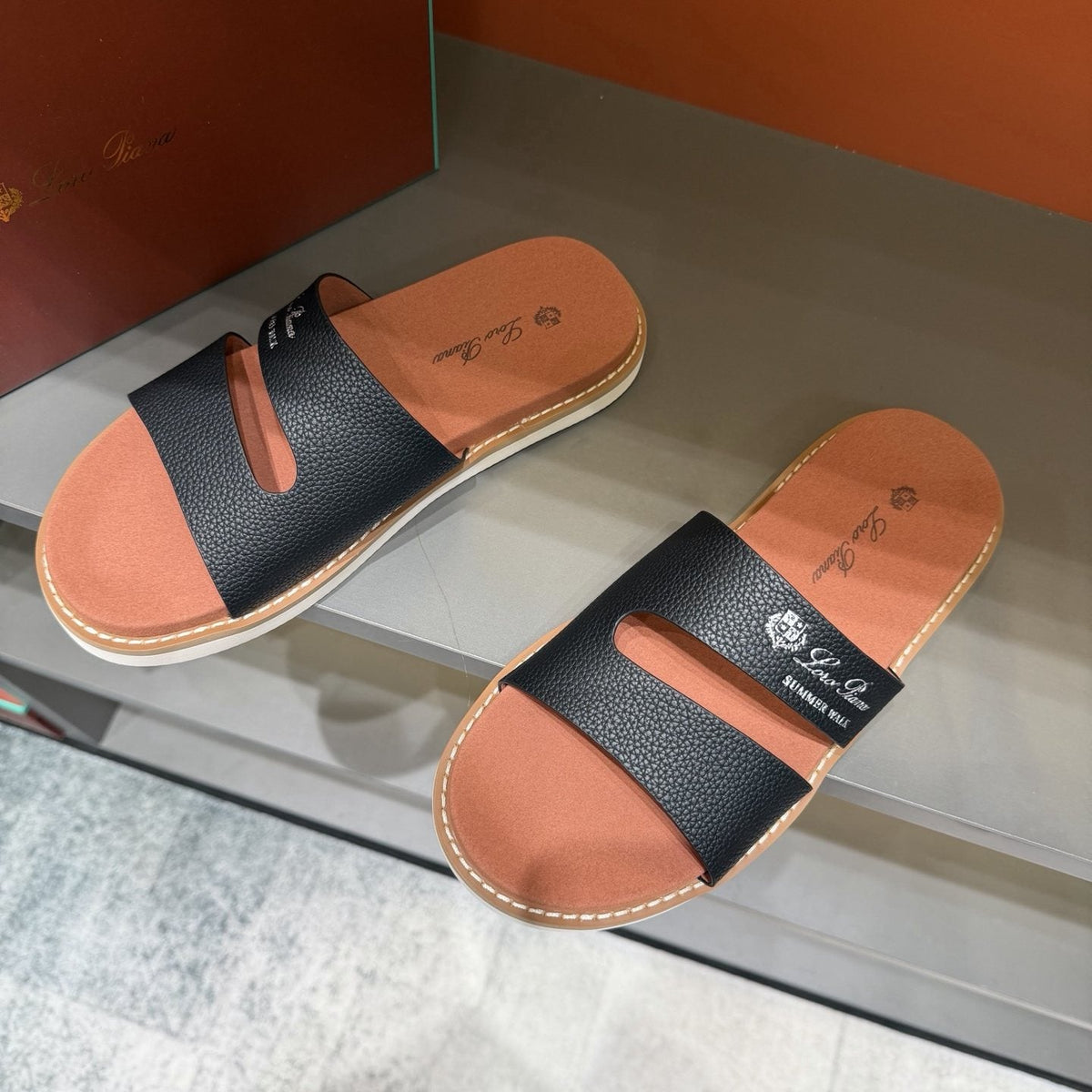 Loro Piana Summer Walk Slotted Slide Sandals — hero
