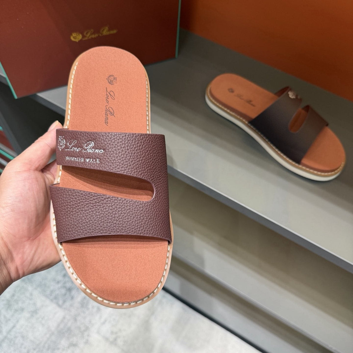 Loro Piana Summer Walk Slotted Slide Sandals — model