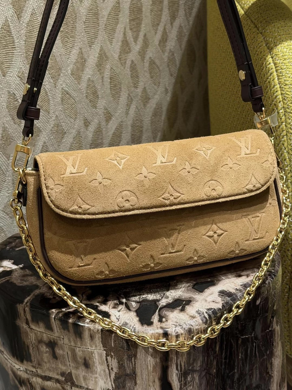Louis Vuitton Tan Embossed Baguette Shoulder Bag — hero