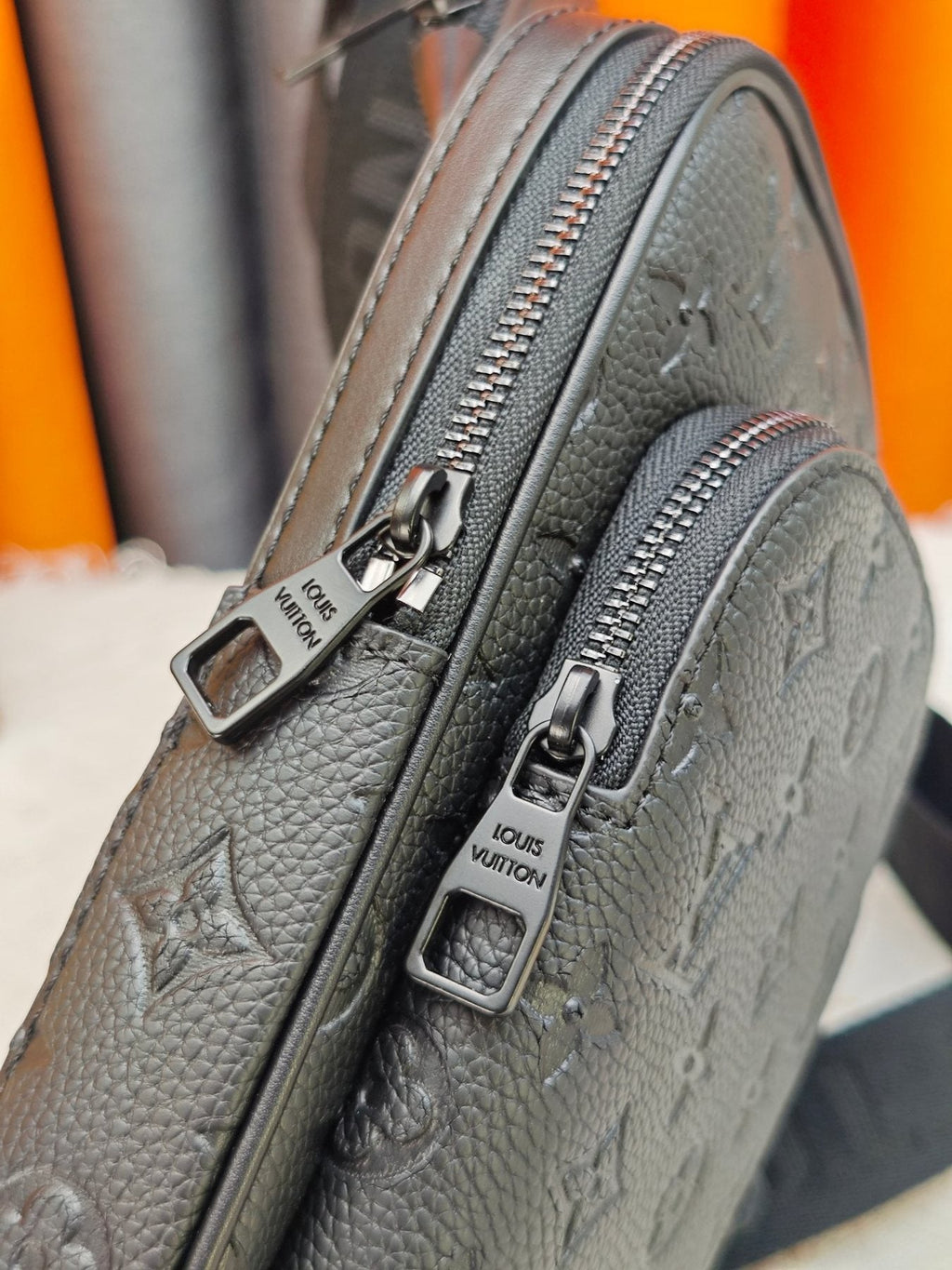 Louis Vuitton Avenue Sling Bag PM in Embossed Monogram — detail