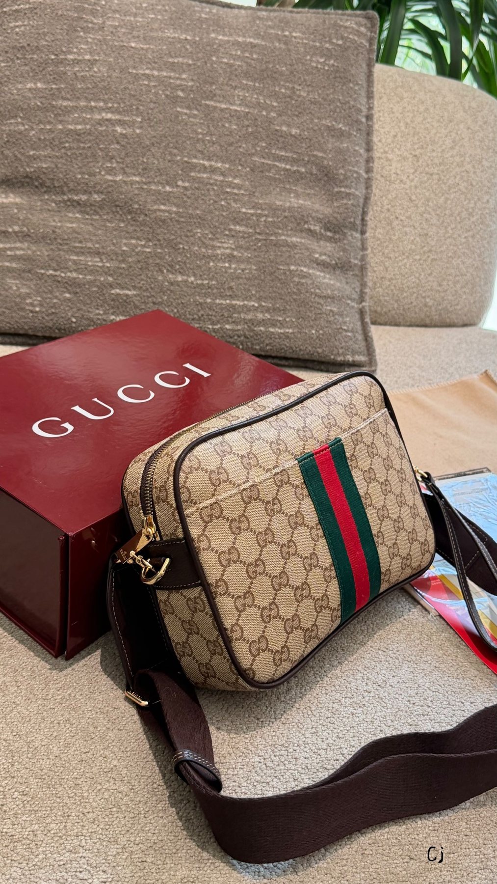Gucci Monogram Red-Green Stripe Crossbody Bag — side