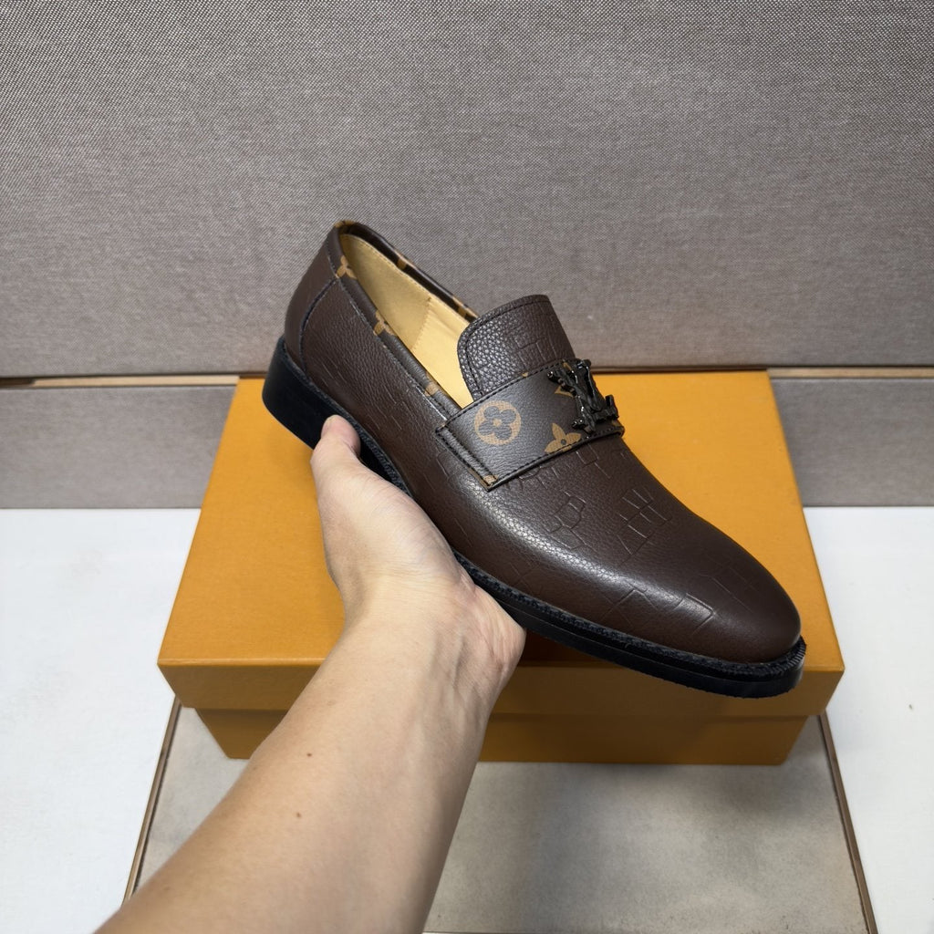 Louis Vuitton Men's Patterned-Strap Loafers — model