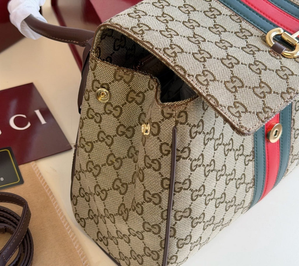 Gucci Paparazzo Monogram Horsebit Top-Handle Bag — side