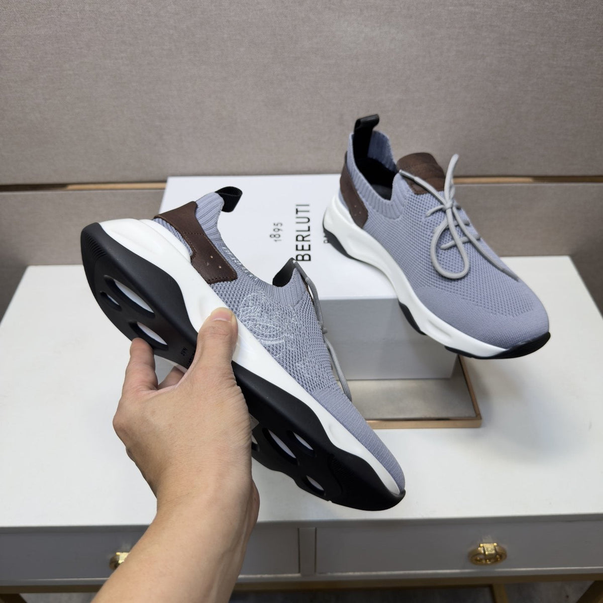 Berluti Mesh-Panel Sculpted-Sole Sneakers — model