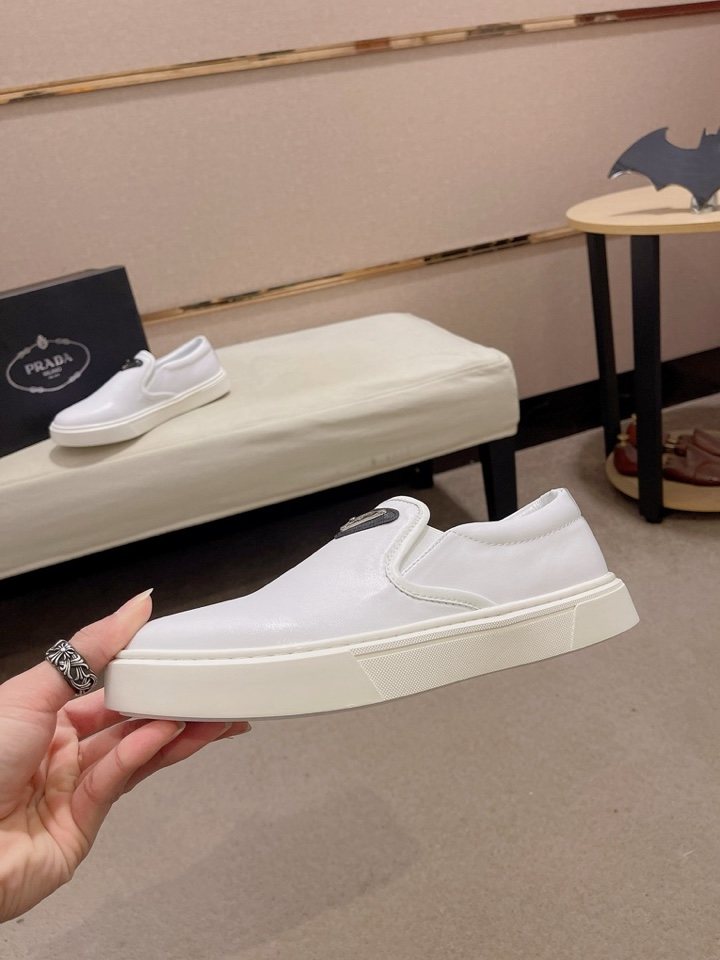 Prada Triangle-Patch Slip-On Shoes — side