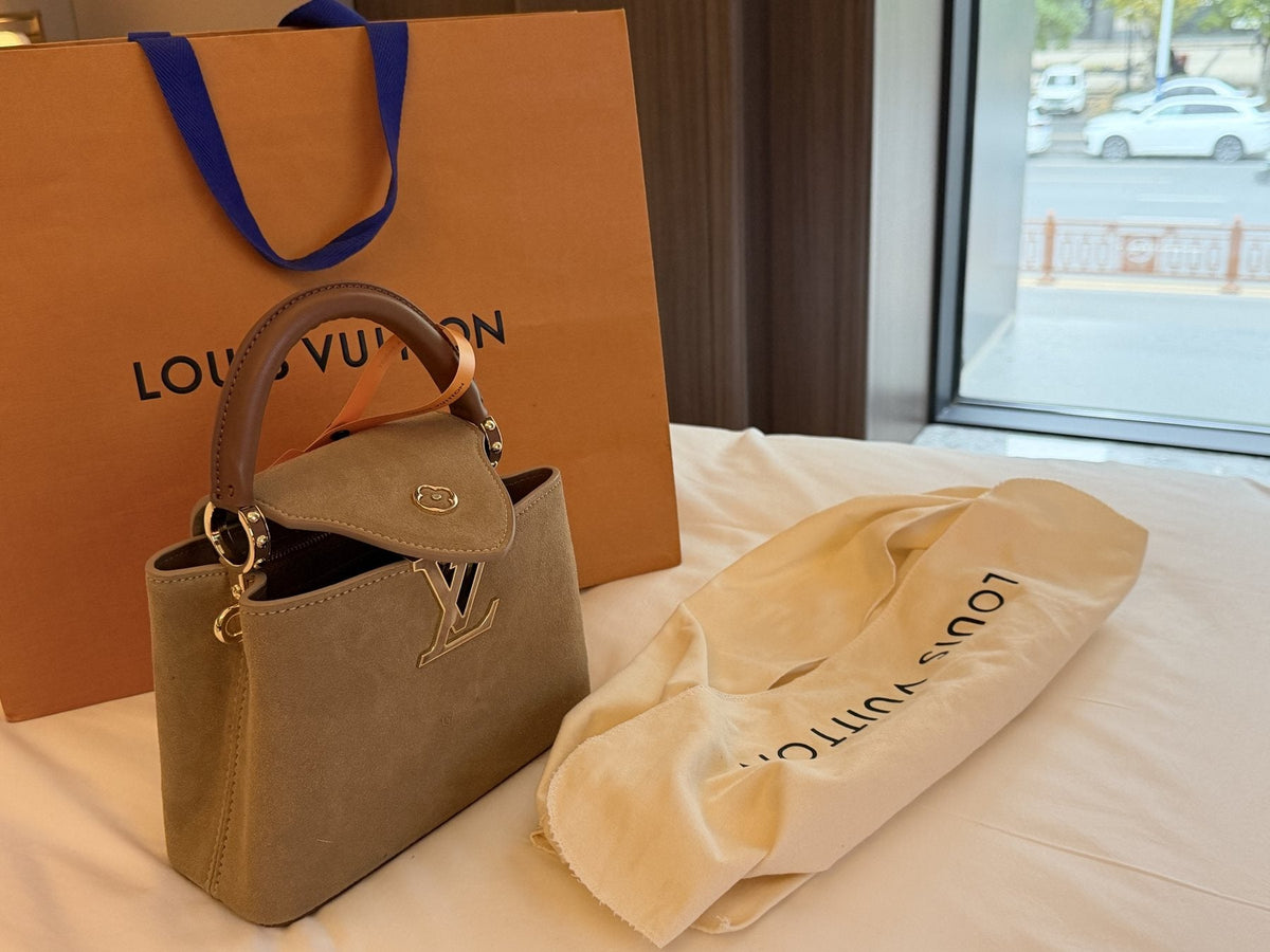 Louis Vuitton Capucines Suede-Textured Top-Handle Bag — front