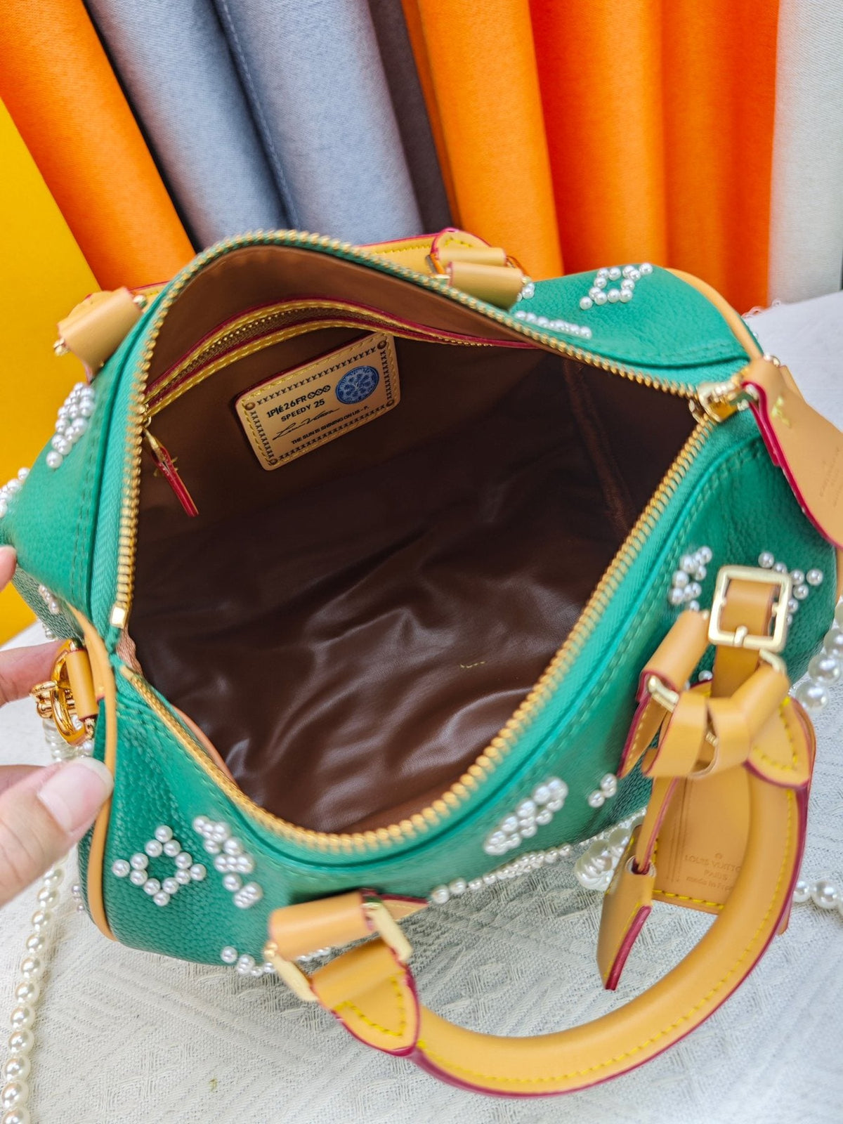 Louis Vuitton Speedy Bandoulière Pearl-Motif Handbag — detail