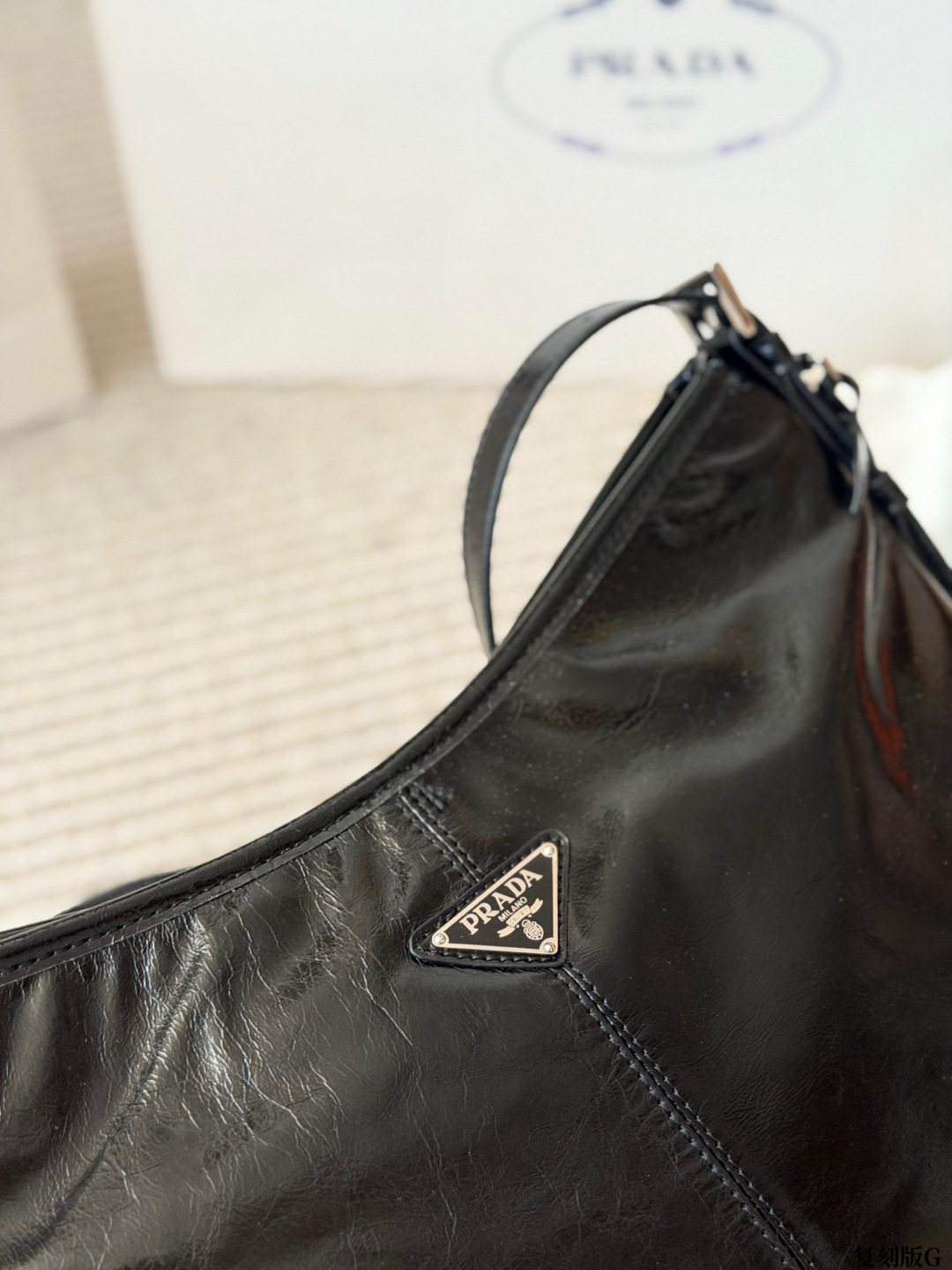 Prada Aimee Glossy Shoulder Bag — detail