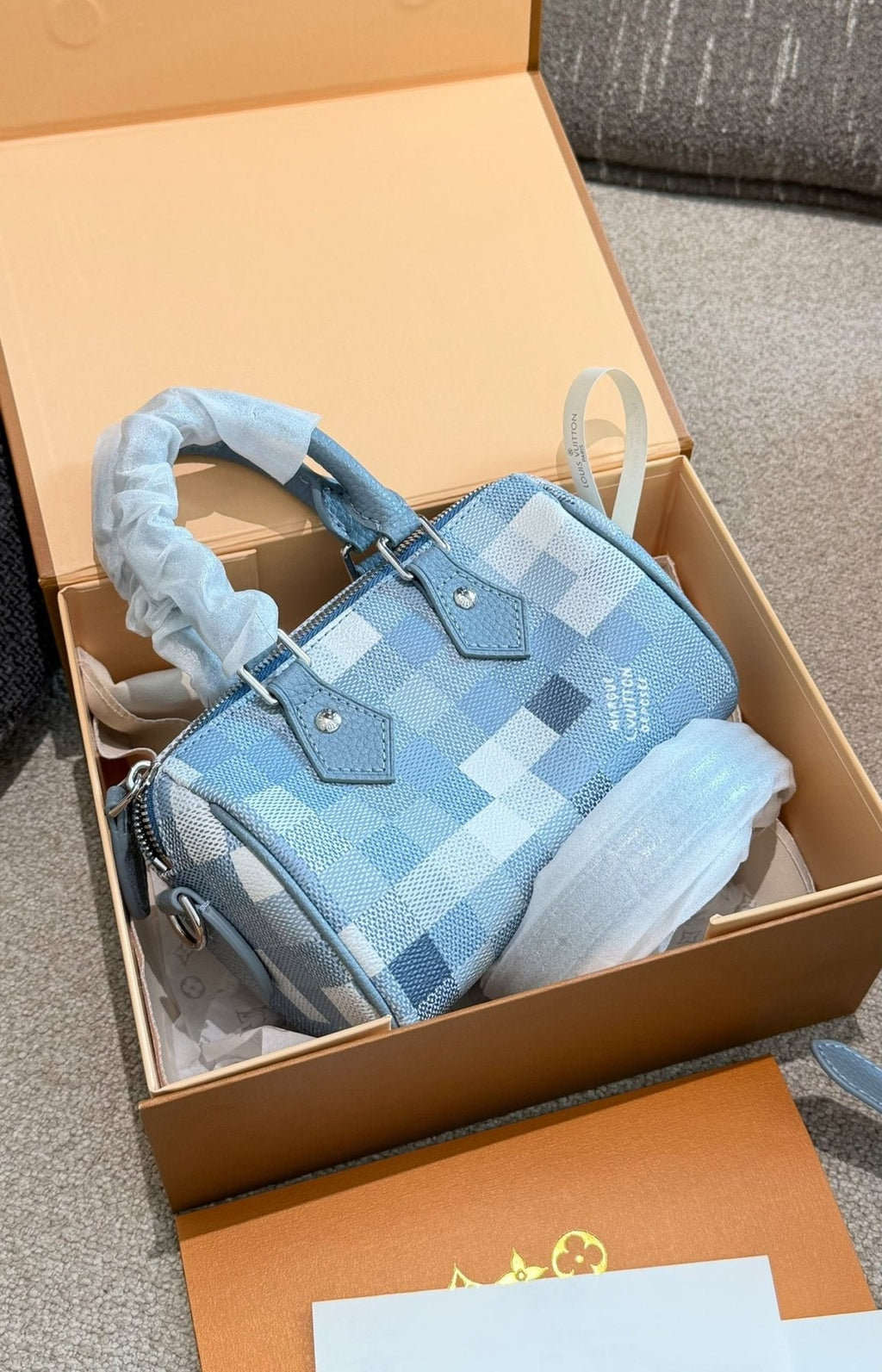 Louis Vuitton Speedy Blue Checker Satchel — front