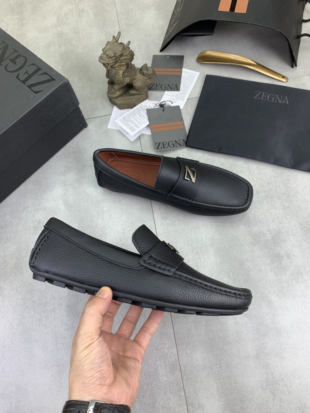 Zegna Square-Toe Leather Loafers — side