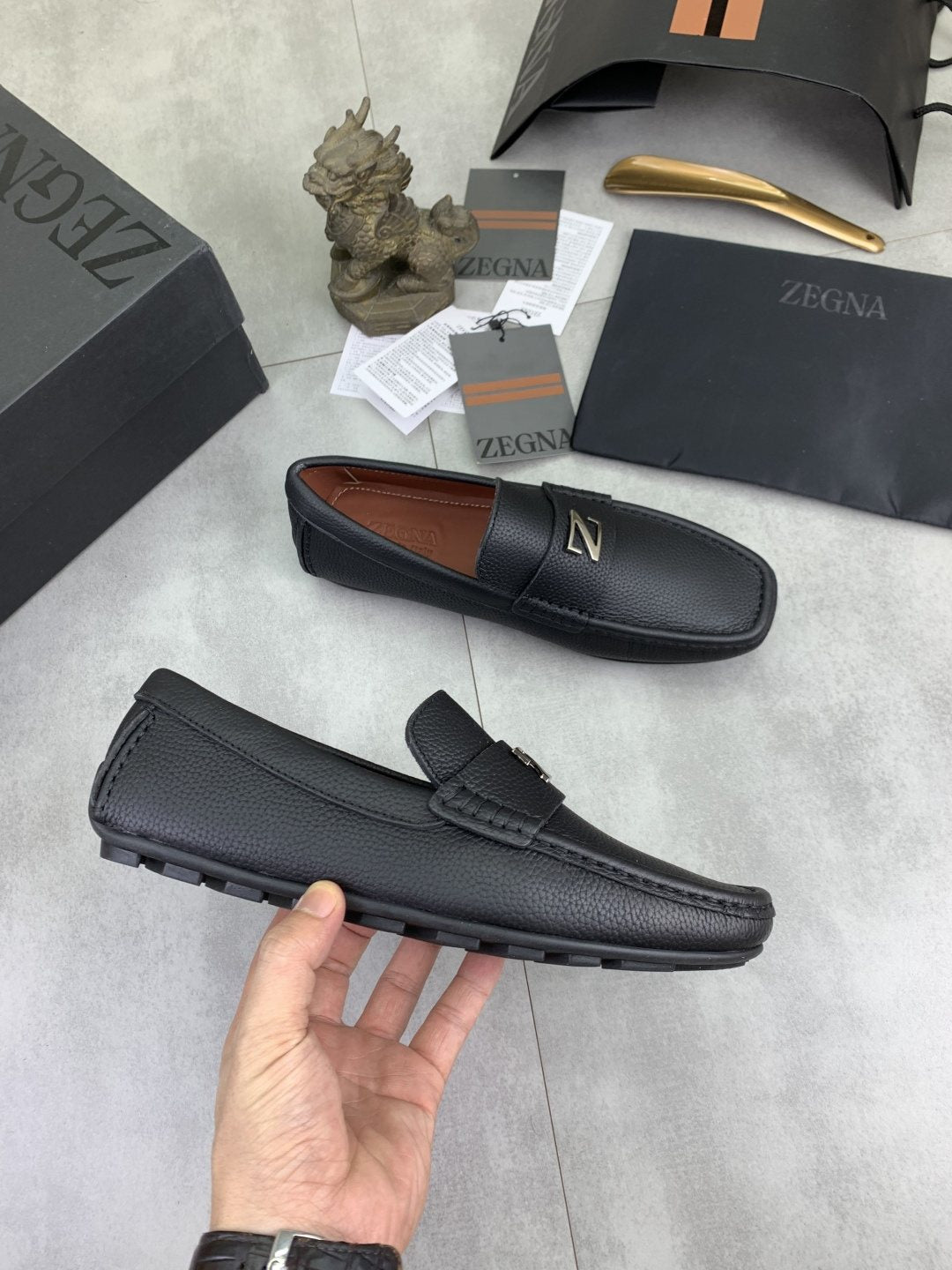Zegna Square-Toe Leather Loafers — side