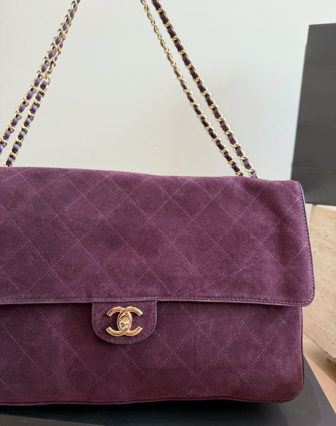 Chanel Maxi Flap Plum Quilted Shoulder Bag — front