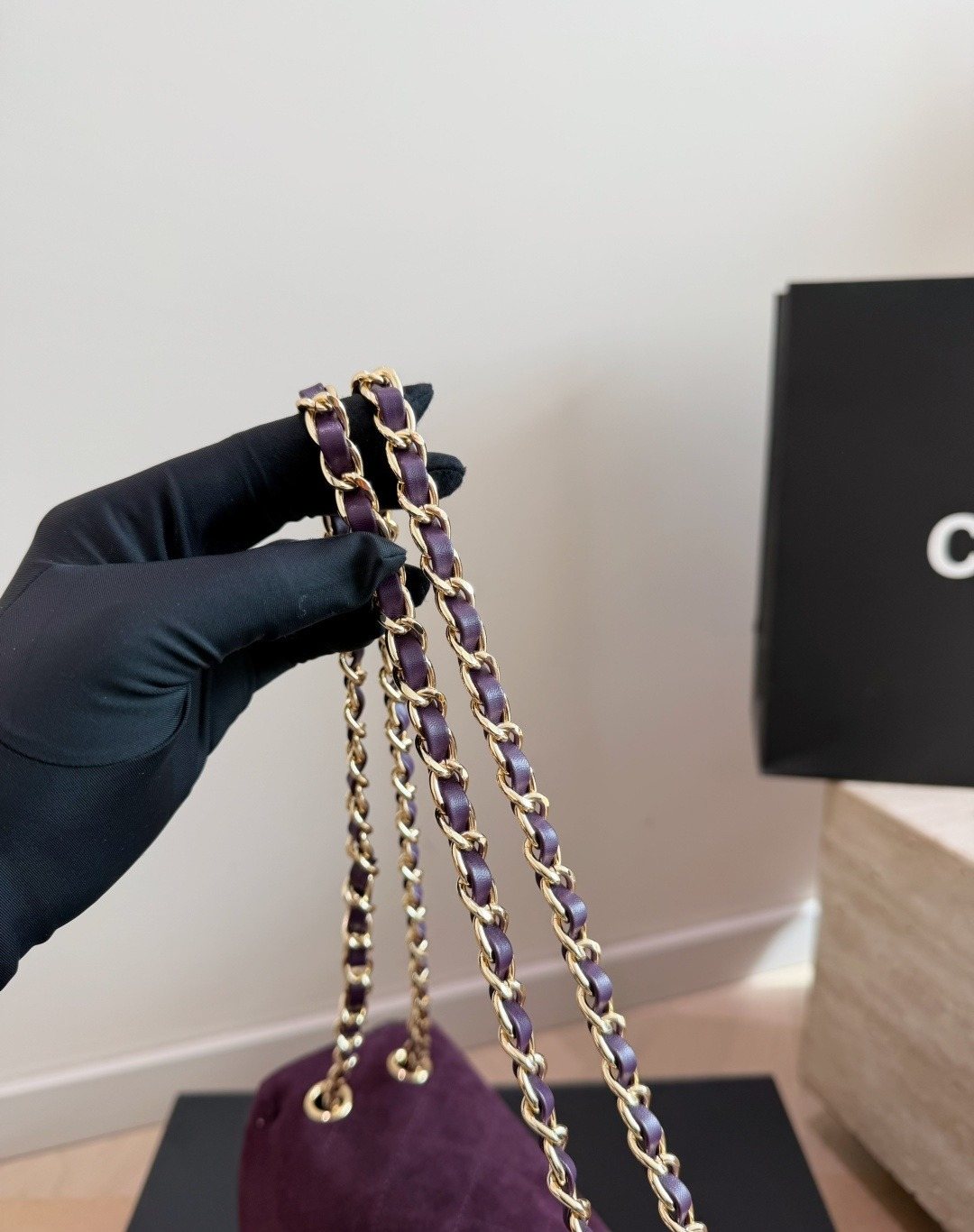 Chanel Maxi Flap Plum Quilted Shoulder Bag — detail