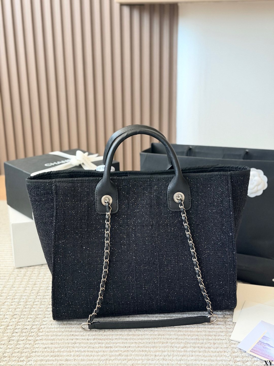 Chanel Textured Beach Tote with Chain Strap — back