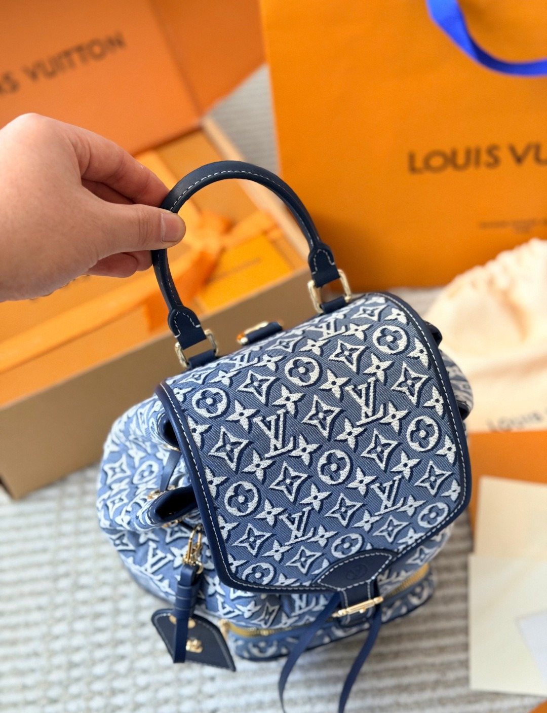 Louis Vuitton Carryall Blue Monogram Denim Backpack — front