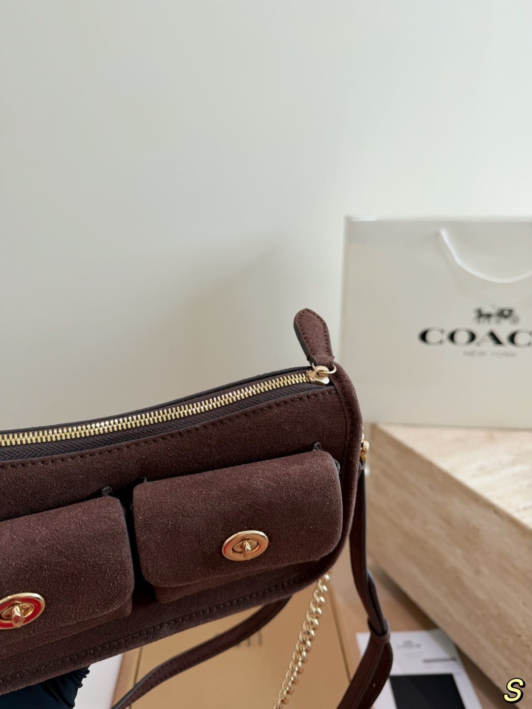 Coach Waverly Suede-Finish Shoulder Bag — detail